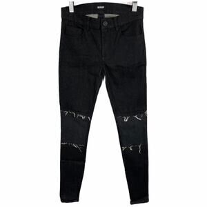 Hudson Skinny Jeans Black Low Rise Frayed Patchwork Pockets USA Size 25 NEW